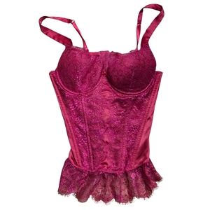 Victoria Secret Sexy Little Things Corset Bustier Hot Pink Lingerie Top Sz 34B